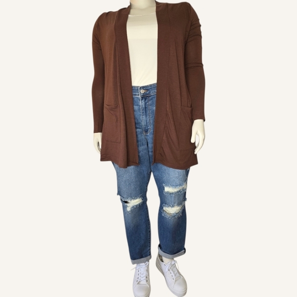 Zenana Dori Brown Open Cardigan 3X NWOT Soft Stretch Pockets Cozy Layer - Picture 2 of 8